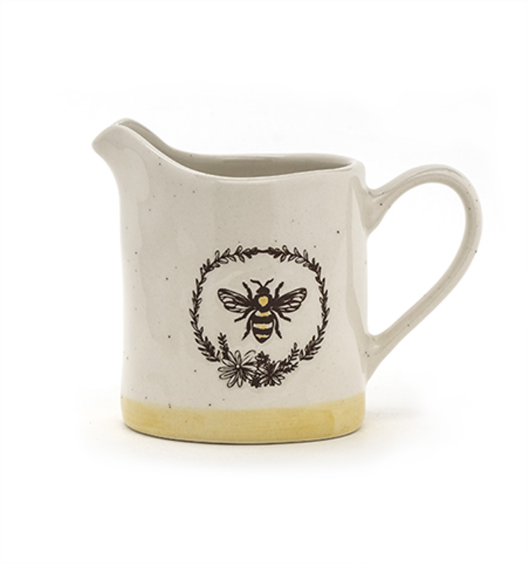 Pottery Creamer And Sugar Set 3D Bees Silk Printed Sugar With Ceramic Lid Everyday