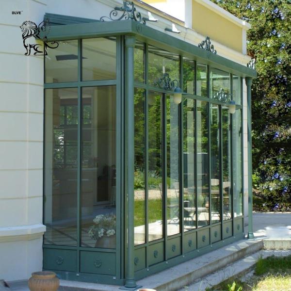 Wrought Iron Sun Room Greenhouse Green Metal Bay Window Entrance Doors Living
