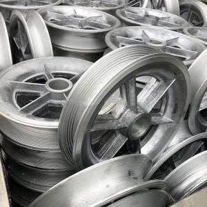 Transmission Conductor Triple Aluminum Sheaves Neoprene Lined Stringing Pulley