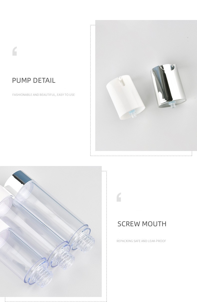 Silver Plastic PP Round Aluminum Cap Cream Airless Bottles 15ml 30ml 50ml 80ml 100ml