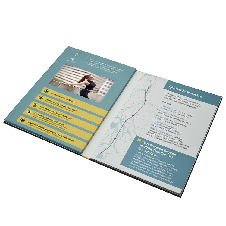 innovative design custom print lcd video book/7 inch video plus print for pharma marketing