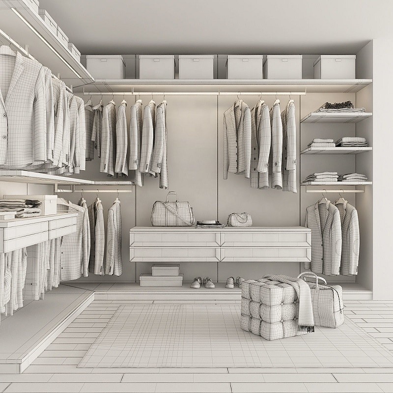 Luxury Walk In Closet Furniture With Shelves Designs With Storage Basket