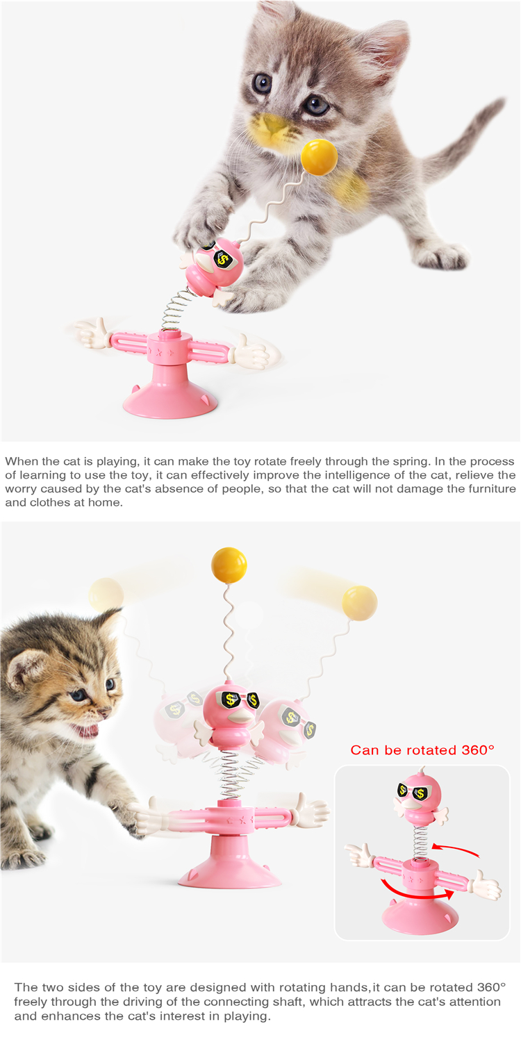 New Wholesale Cat Toys Dropshipping Funny Pet Training Tool Rotating Cat Kitten Toy Interactive Feather Ball Cat Spring Toys
