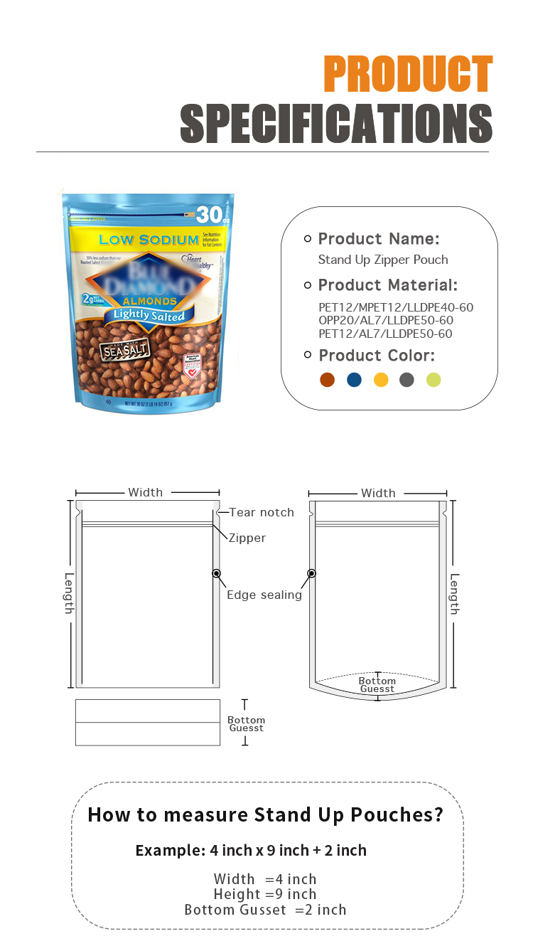 BOPP Zipper Dried Food Packaging Bag 250g Waterproof Plantain Chips Packaging Easy Tear