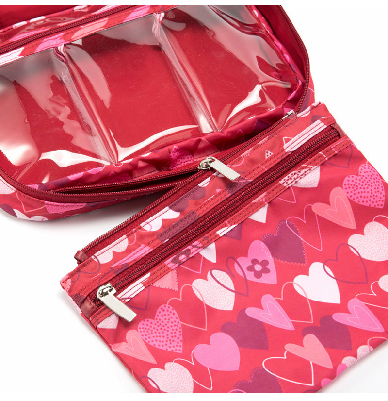 Vintage Heart Printed Travel Wash Hanging Toiletry Bag