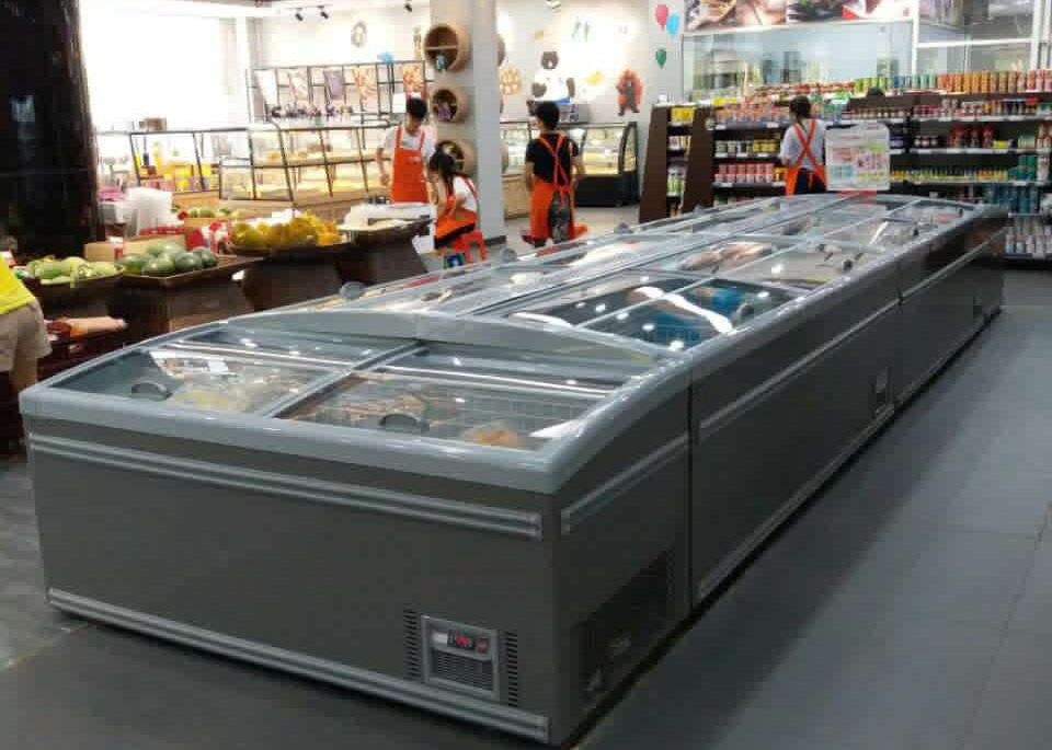 Sliding Door Commercial Combination Island Freezer For Frozen Food
