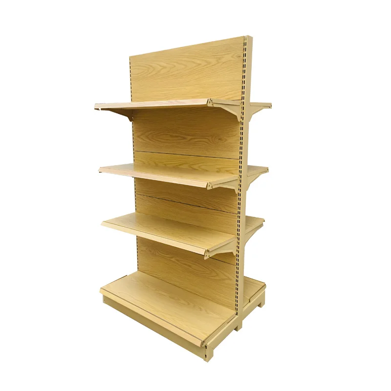 Heavy Duty Wood Gondola Shelving Single Sided Supermarket Rack