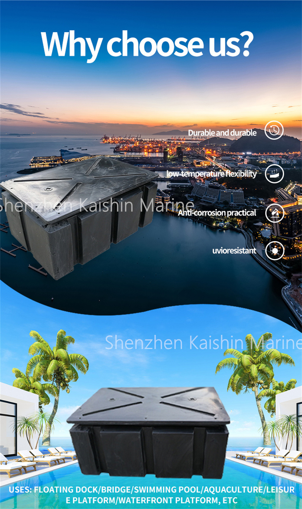 Pontoon EPS Foam HDPE Floating Dock 480kgs Buoyancy Customized Color China
