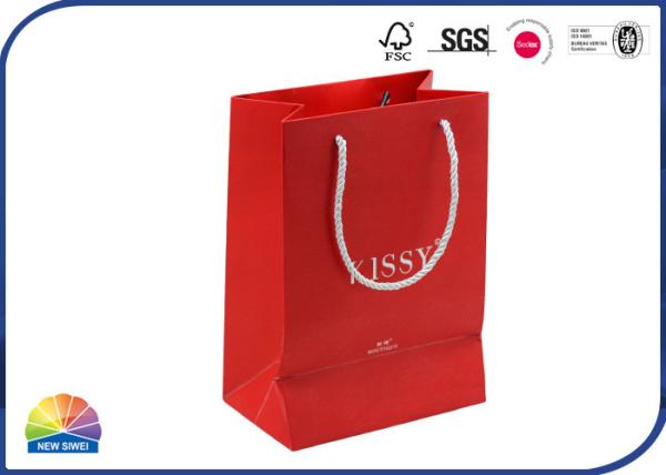 Luxury Print 250gsm Art Paper Shopping Bags Silver Stamping With Nylon Rope