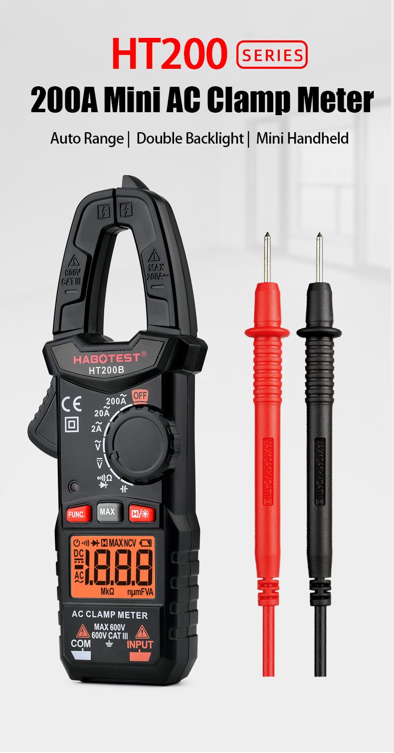 2000 Counts 200A Double Backlight Mini Clamp Meter