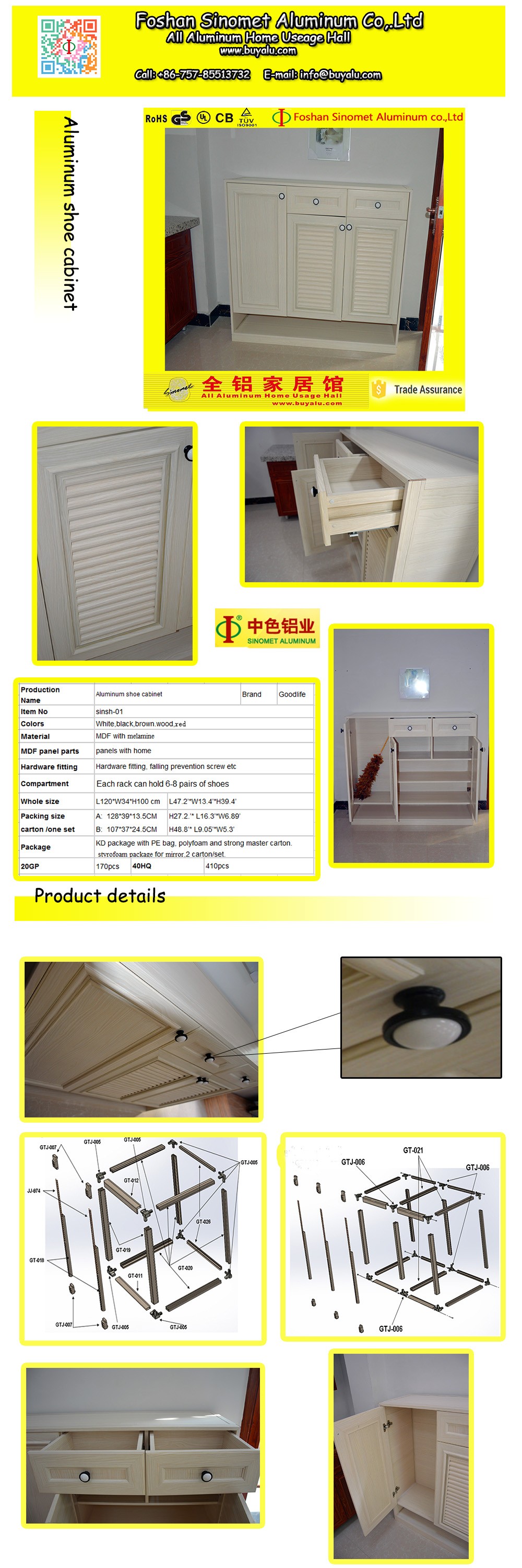 White Livingroom Aluminum Storage Cabinet Furniture Aluminum Shoe Cabinet