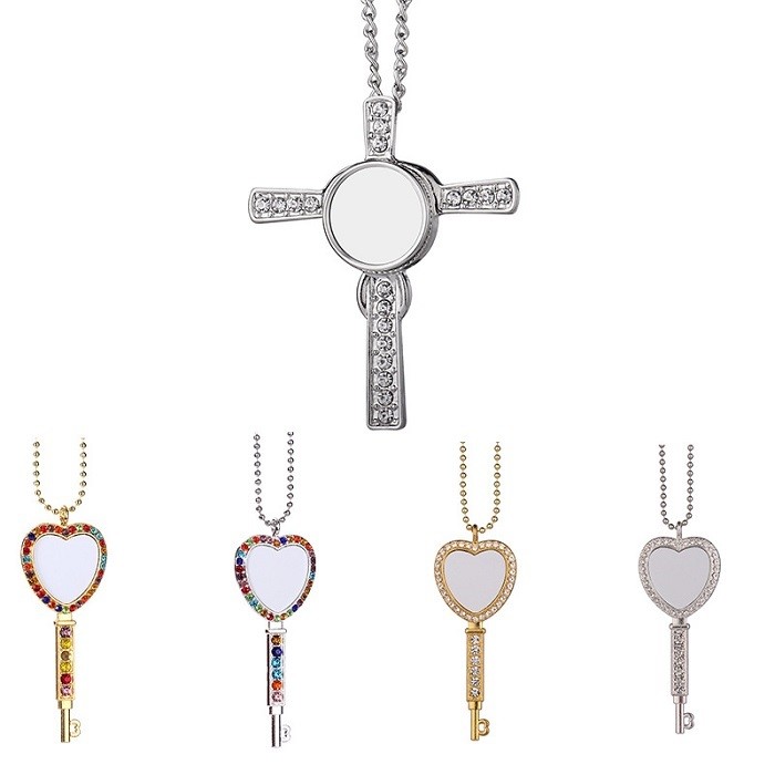 Sublimation Cross Necklace Pendant With Cubic Zirconia Sublimation Gift Blanks