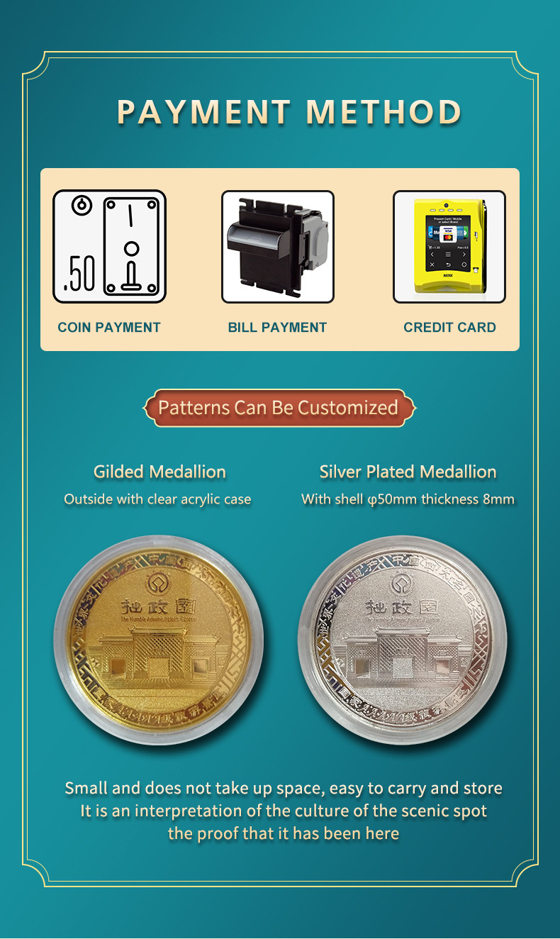 Smart medal vending machine selling tourism gold and silver coins theme park equipment
