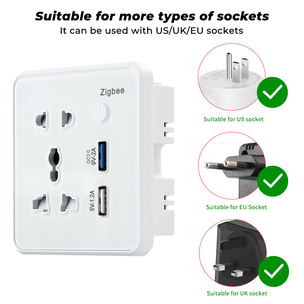 Zigbee Wall Smart Socket Tempered Glass Quick Fast Charger 3.0 Usb Charging Timing Google Home Alexa TuyaUS EU UK Plug