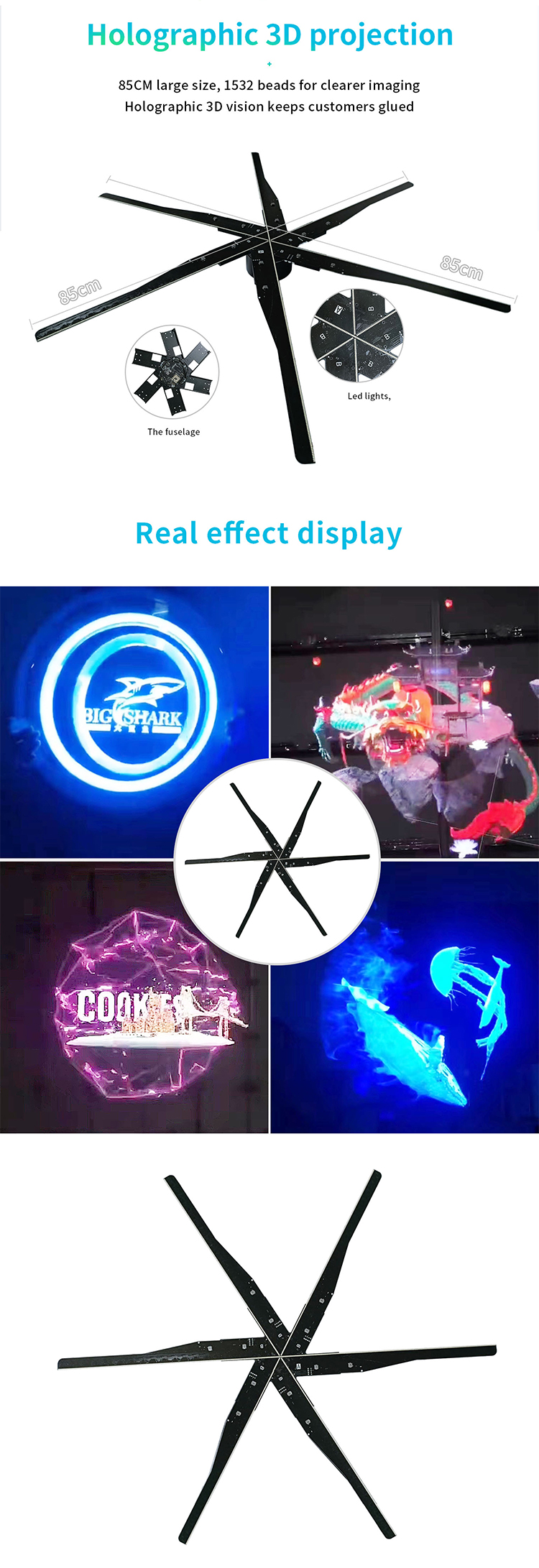 High Resolution 115cm 3d Hologram Holographic Led Fan for Indoor and Outdoor Branding
