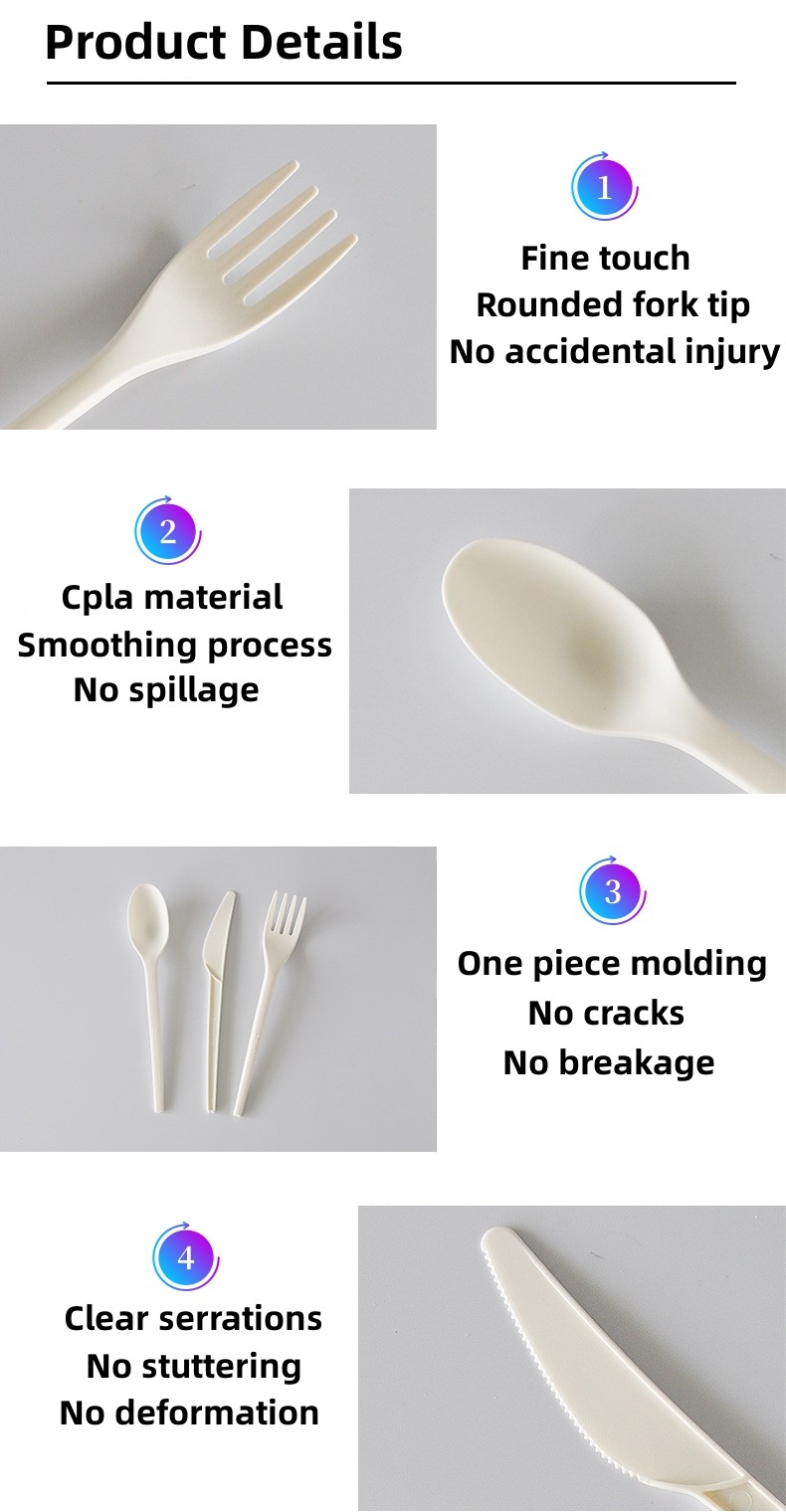 Disposable CPLA Fork Spoon Knife Plastic Cutlery Set With Napkin