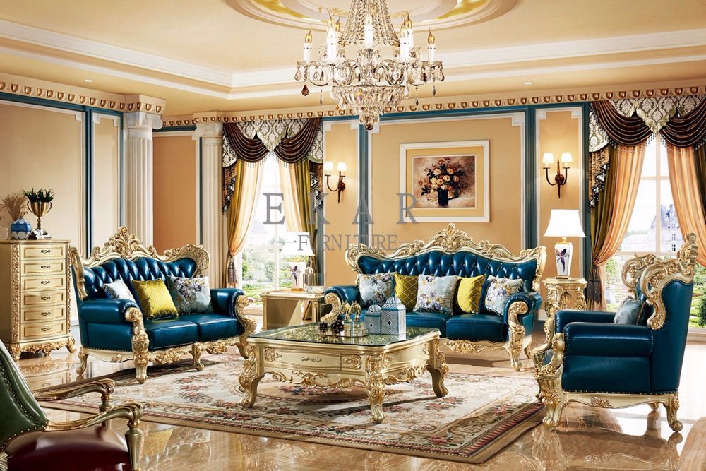 Wooden Frame Solid Wood Luxury Classic European Sofa Set