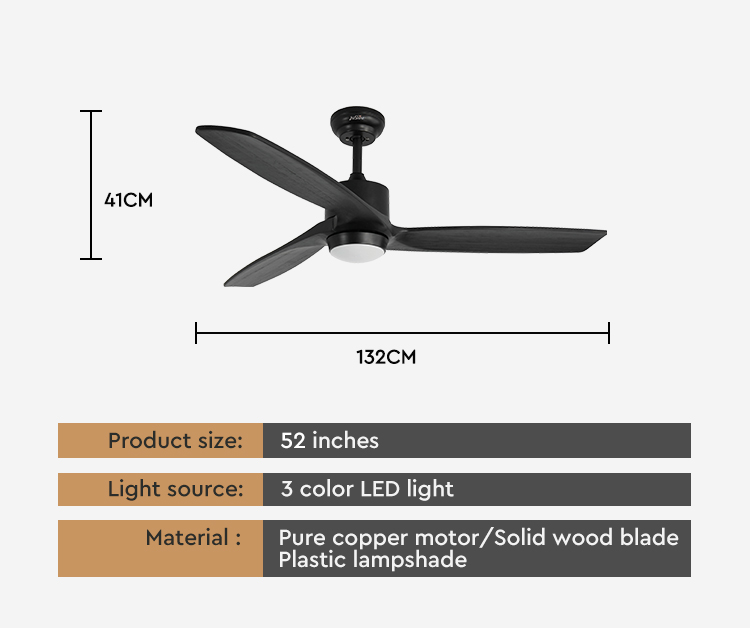 52 Inches Solid Wood DC Pure Copper Remote Ceiling Fan Light Lighting Solutions Service