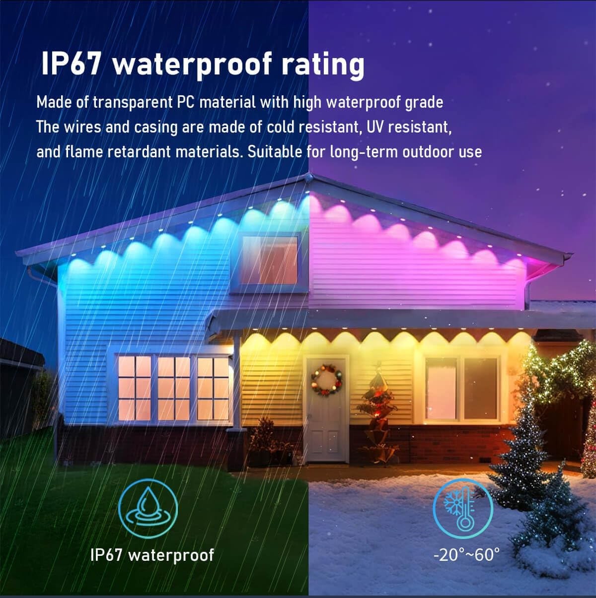 Bright Wall Mounted RGBIC CCT SMART Eave Outdoor Lights with White Finish and Electrical Power Source