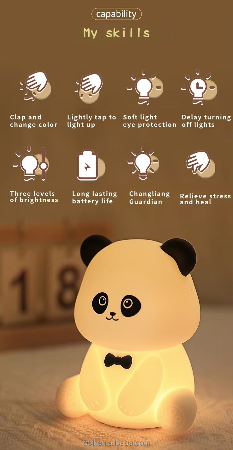 Cute Animal USB Rechargeable Baby Lamps Silicone Panda LED Night Light for Kids Night Lights