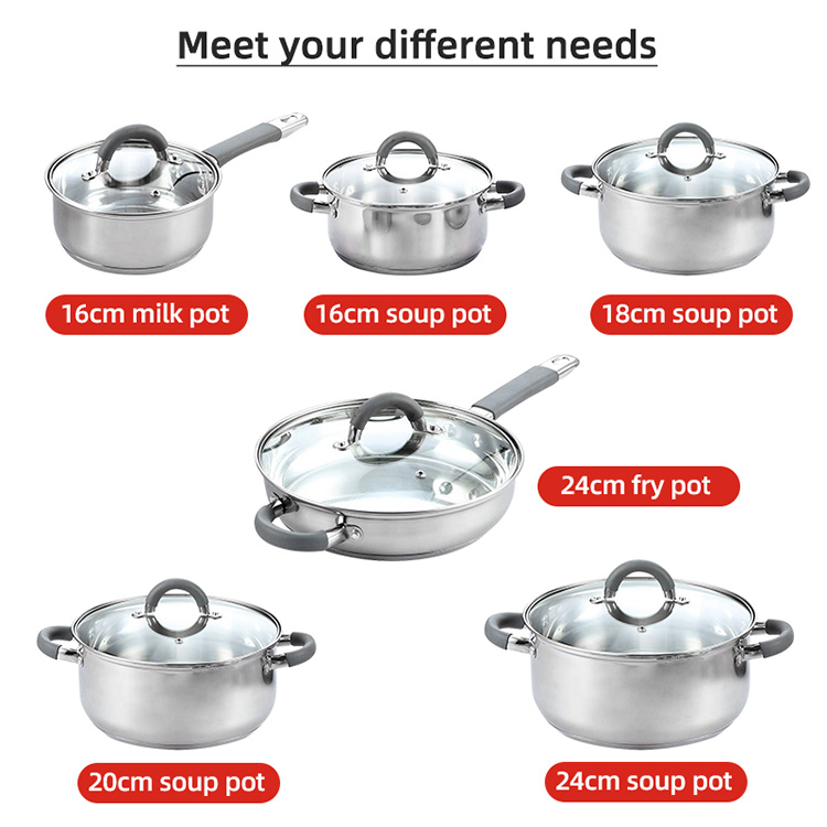 New Arrival Home Kitchenware Cooking Pot Set 201 Stainless Steel Soup Pot Set Cooking Cookware Sets