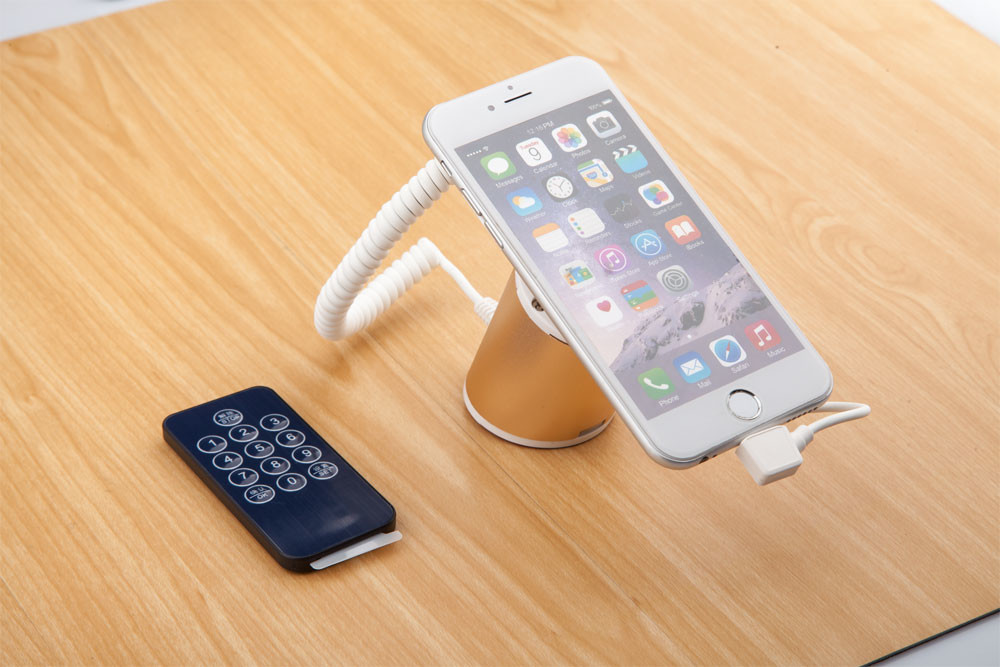 COMER mobile phone anti-theft display stand cellphone alarm bracket display with charging cable