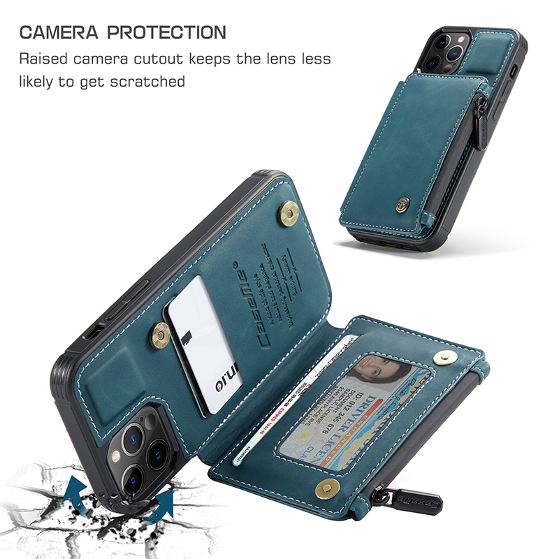 PU Leather Wallet Cover for iPhone 14 15 Pro Max Zipper and Card Slot Closure