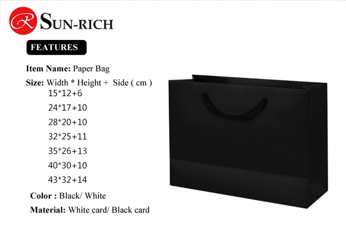 Custom Logo Pure Cotton Rope Handle Black or White Paper Bag