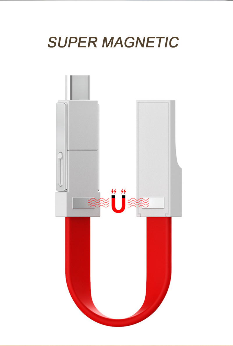 Magnetic 13cm 3 In 1 Charging Cable Type C Micro 8pin Keychain Cable