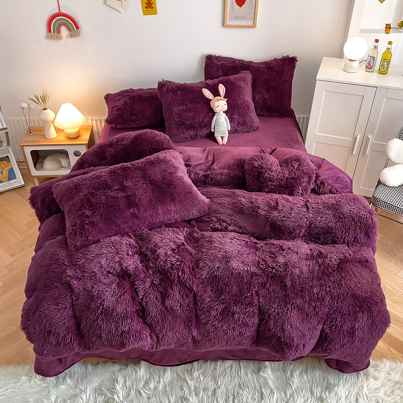 European and American Style Solid Color Thickened Warm Mink Velvet Duvet Bedding Set
