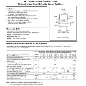 2A Ss22f Thru Ss220f Schottky Barrier Rectifier Diode Smaf Package