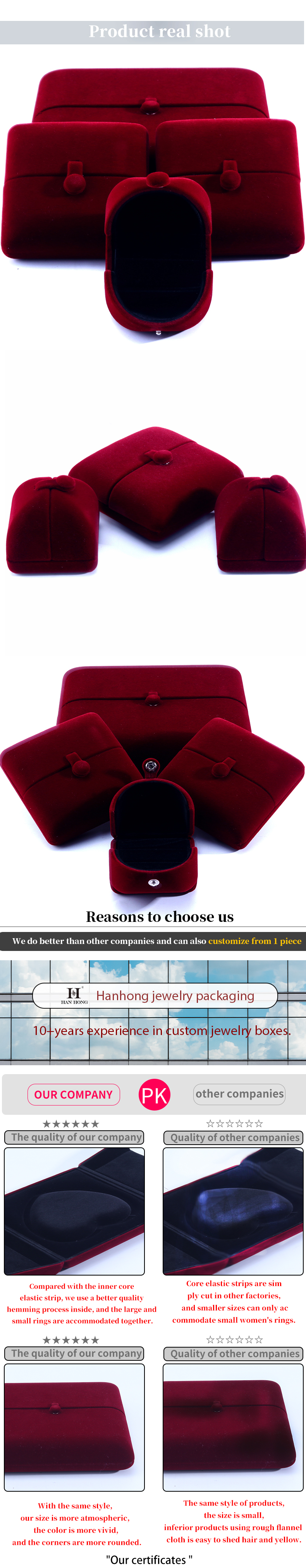 Customized Size Red Velvet Jewelry Box for Luxury Bracelets Earrings and Necklaces