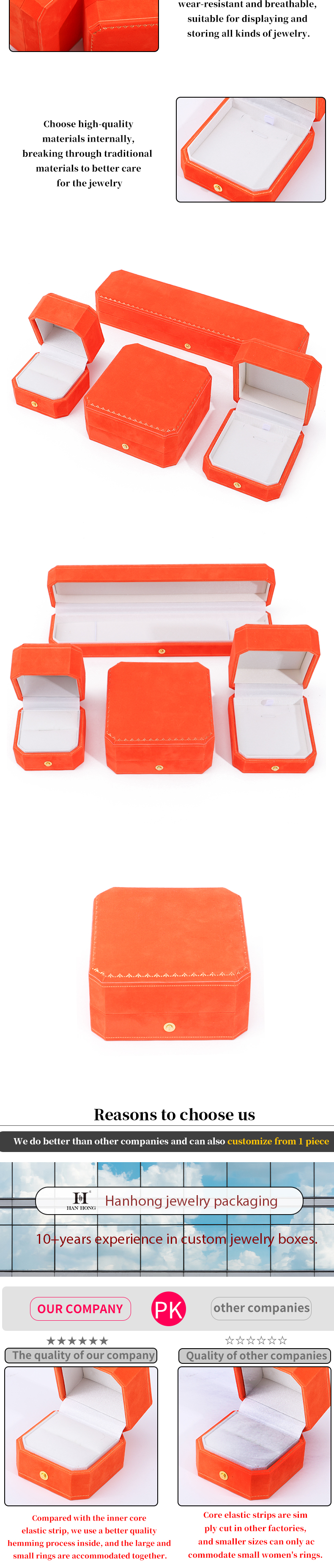 Newest Orange Velvet Jewelry Box for Custom Logo Pendant Earrings Bracelet Necklace Ring