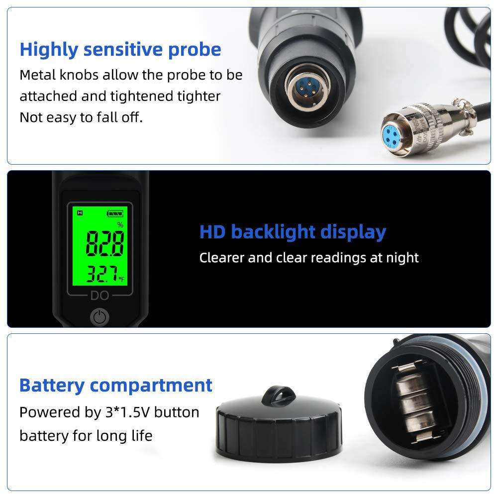 LCD Display Dissolved Oxygen Meter Temperature Water DO Tester for Aquaculture Analysis