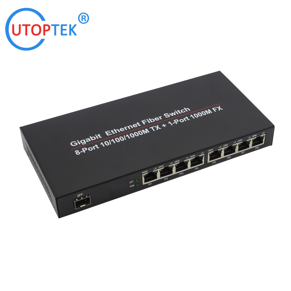 10/100/1000Mbps 8port RJ45+1port SFP/SC fiber ethernet media converter switch normal switch