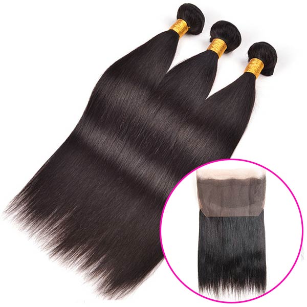 Straight Genuine 360 Lace Frontal Closure With Bundles Customized Length