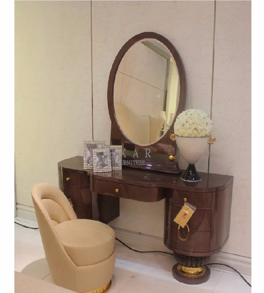Classical Style Bedroom Furniture Gold Foiled Solid Wood Dressing Table Table