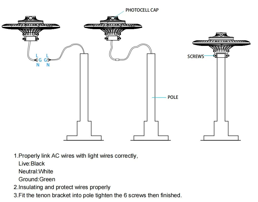 Energy-Saving LED Garden Post Light Pole Area Light 140lm/W Smart-Tuning 200W for Highway Rest Area Sports Complex Waterfront Promenade