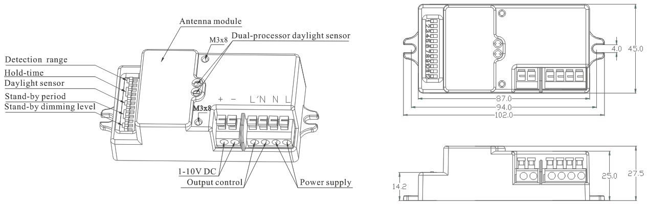 AC Motion Sensor Switch Tri - Level Dimming Control Daylight Monitoring Function