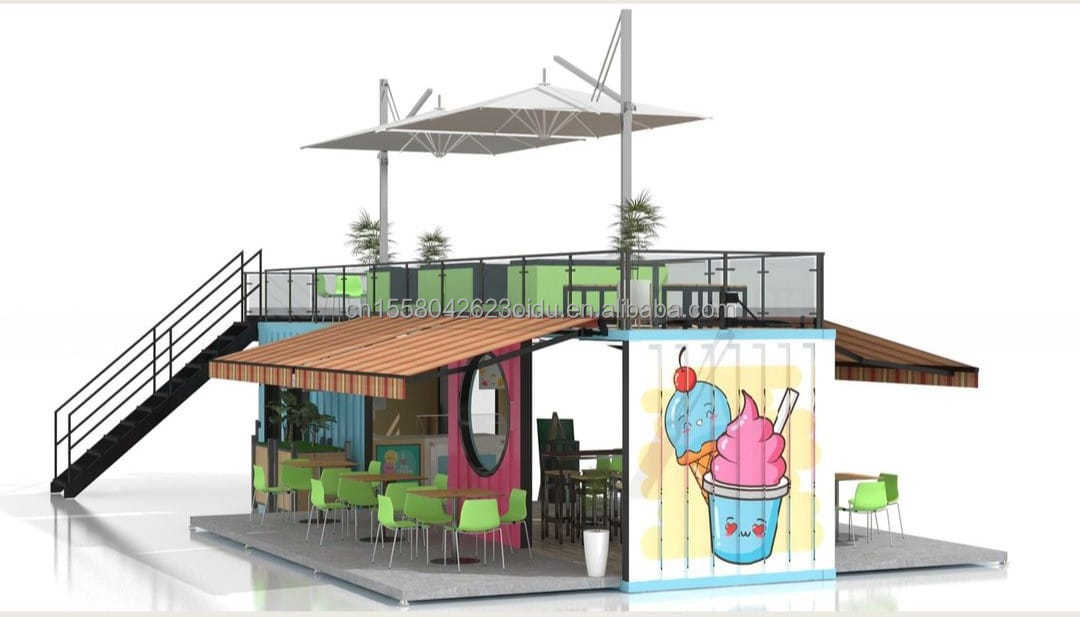 50/75/100mm Wave Sandwich Panel Wall 20ft 40ft Folding Container Cafe Restaurant Shipping Container Bar Cafe with Kitchen