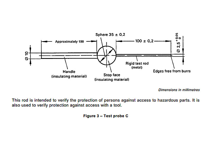 IEC 60529 IP Testing Equipment Test Probe C For IP3 And Protection Against Contact Hazards