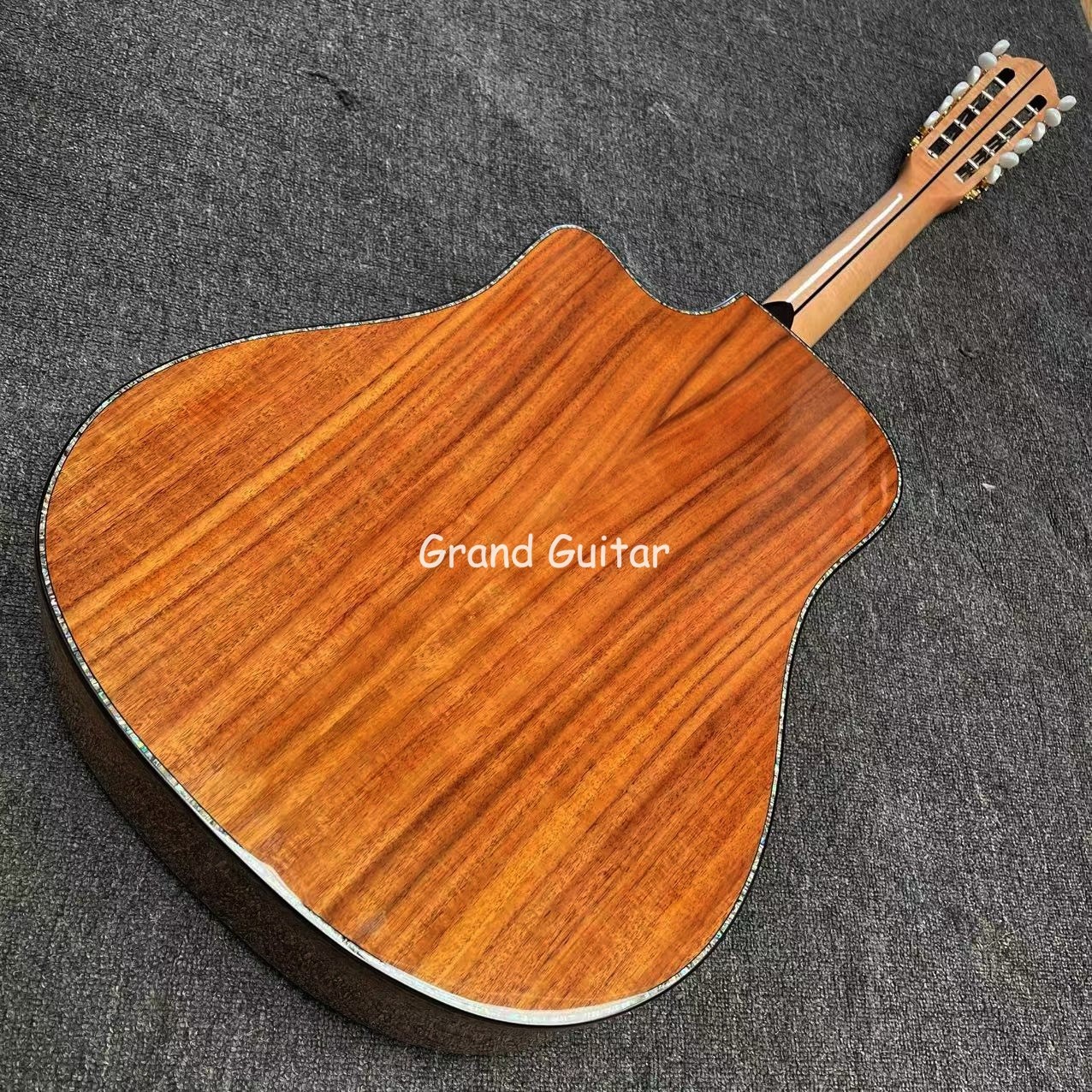 41 Inch Gloss Finishing 12 Strings Flamed Maple Neck Solid KOA Wood Acoustic Guitar Steel String Musical Instrument for Sale