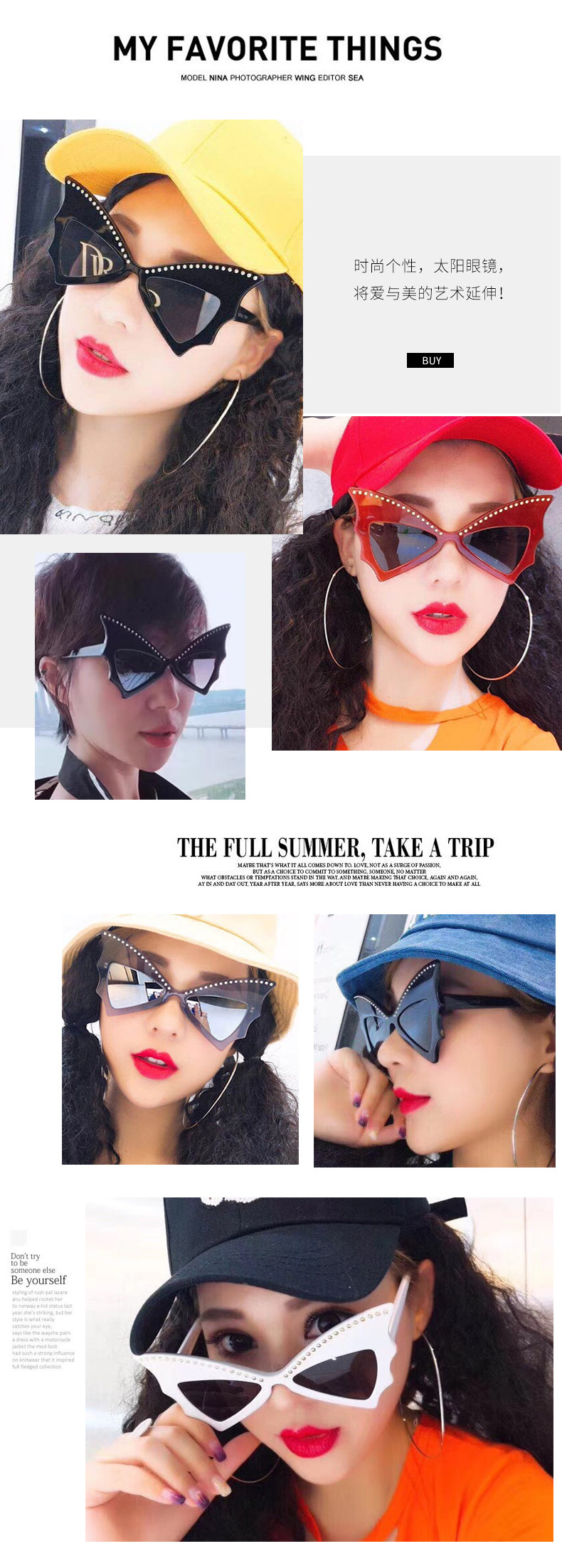 Oversized Women Bat Sharp Rivet Big Frame Sunglasses Personality Dance Party Glasses