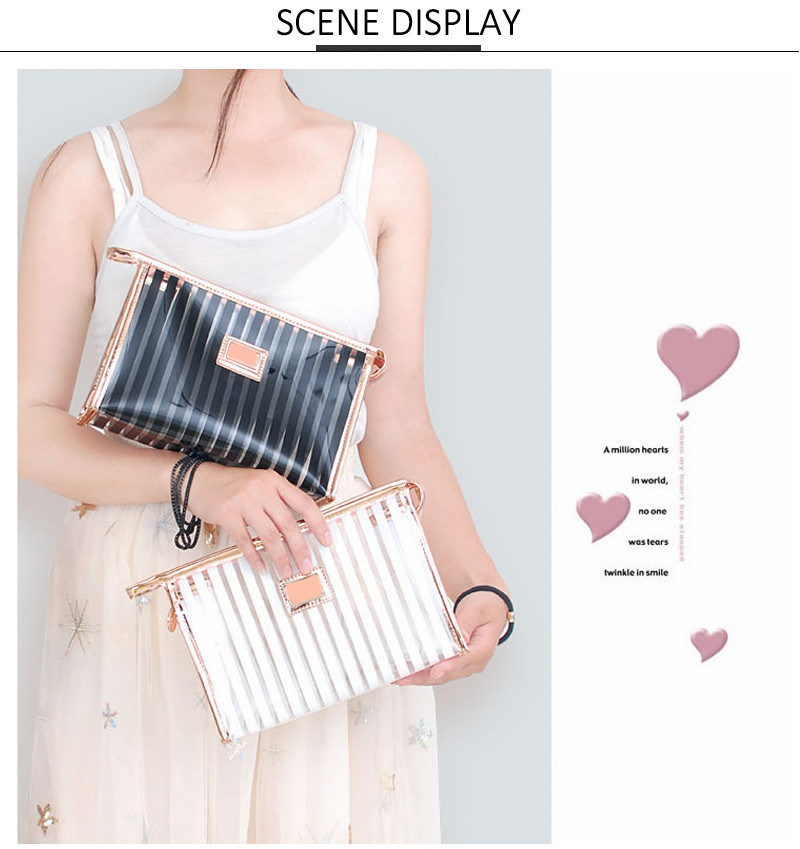Pink Stripe Pattern Storage Bride PVC Cosmetic Bag