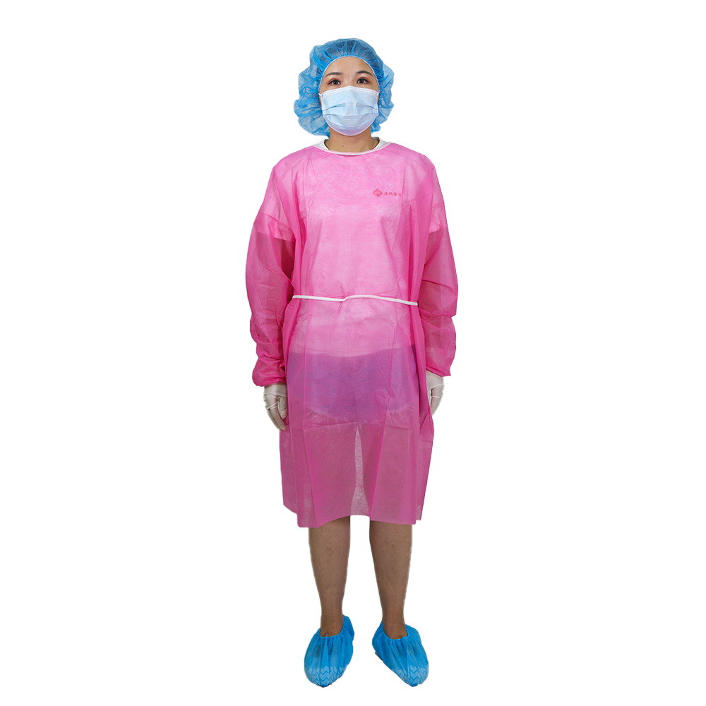 Pink Pp Disposable Safety Isolation Gowns Non Woven 30gsm Knitted Cuff Ppe