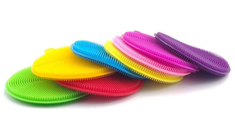 BPA-free Eco Kitchen Sink Antibacterial Brush Tool Silicone Scrubber Purple Dish Washing Sponge for Washing Dish in Multicolour