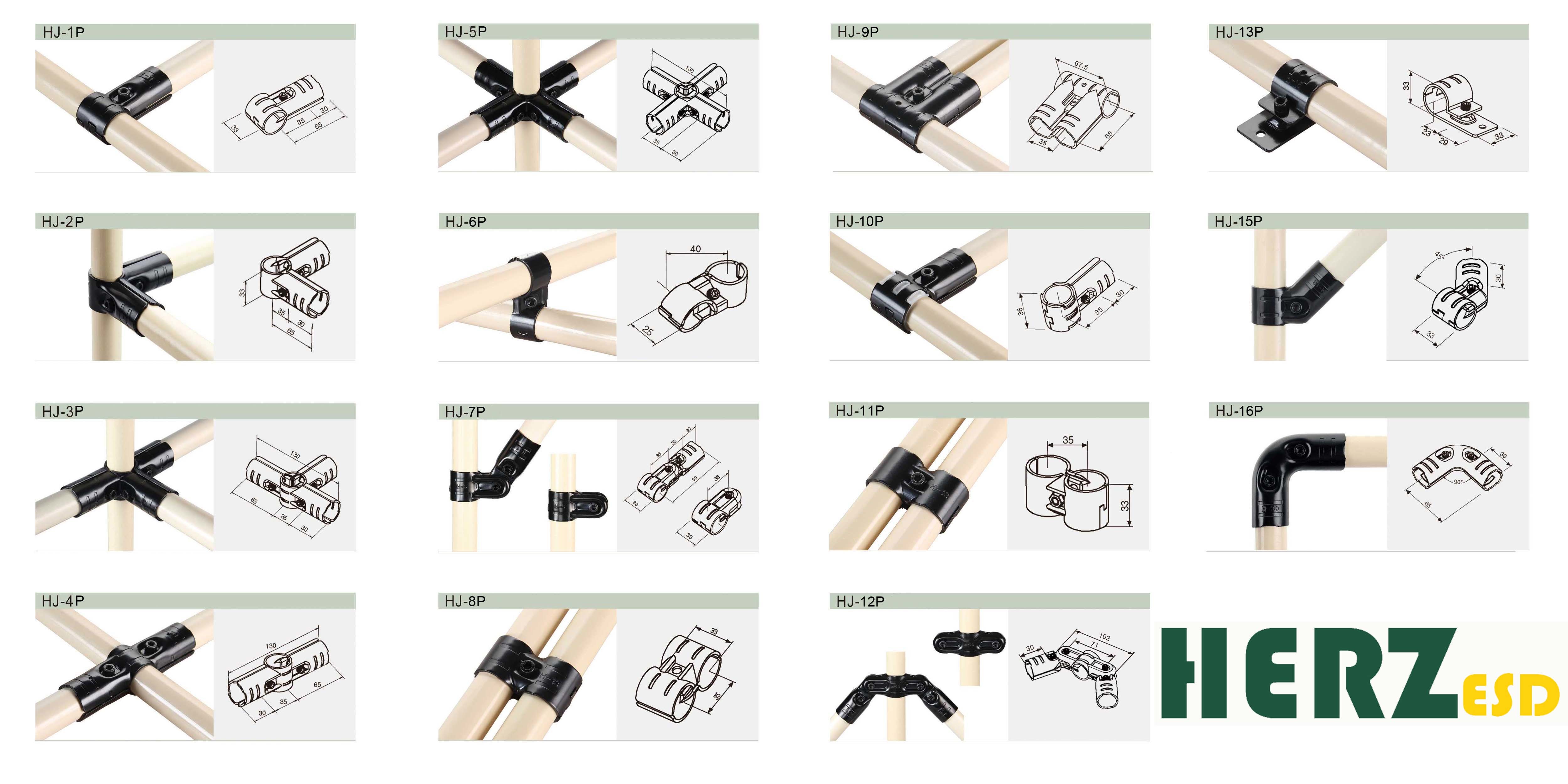 Full Set Metal Pipe Joints Zine Coated Wall Thickness 0.8-2mm For 28mm Metal Lean Pipe