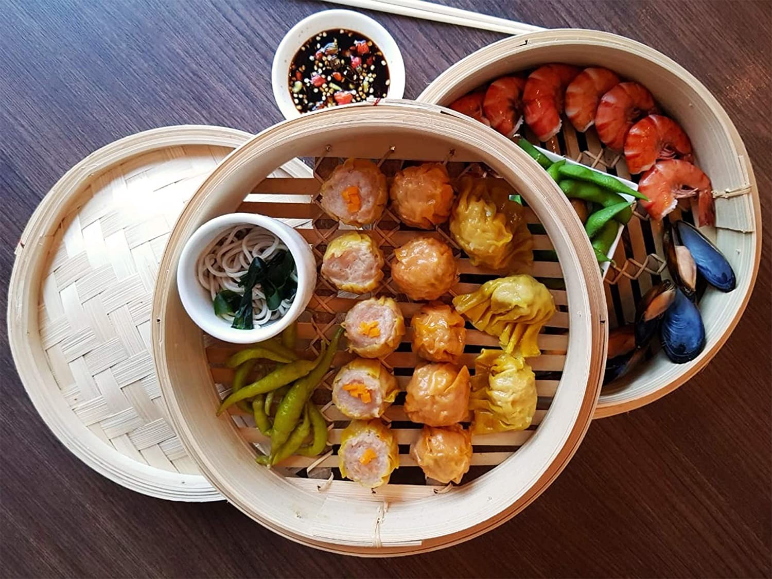 3 10 Inch 2 Tier Bamboo Steamer Basket For Dumpling