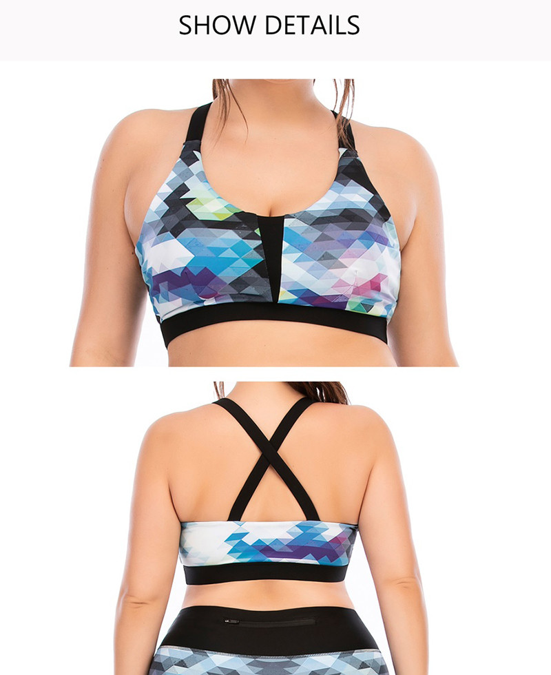 Women Workout Sports Bra And Leggings Set Printed Pattern Plus Size Zipper Pocket