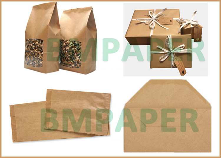60gsm Unbleached Brown MG Ribbed Kraft Paper For Carrier Bags 762mm  x 300m